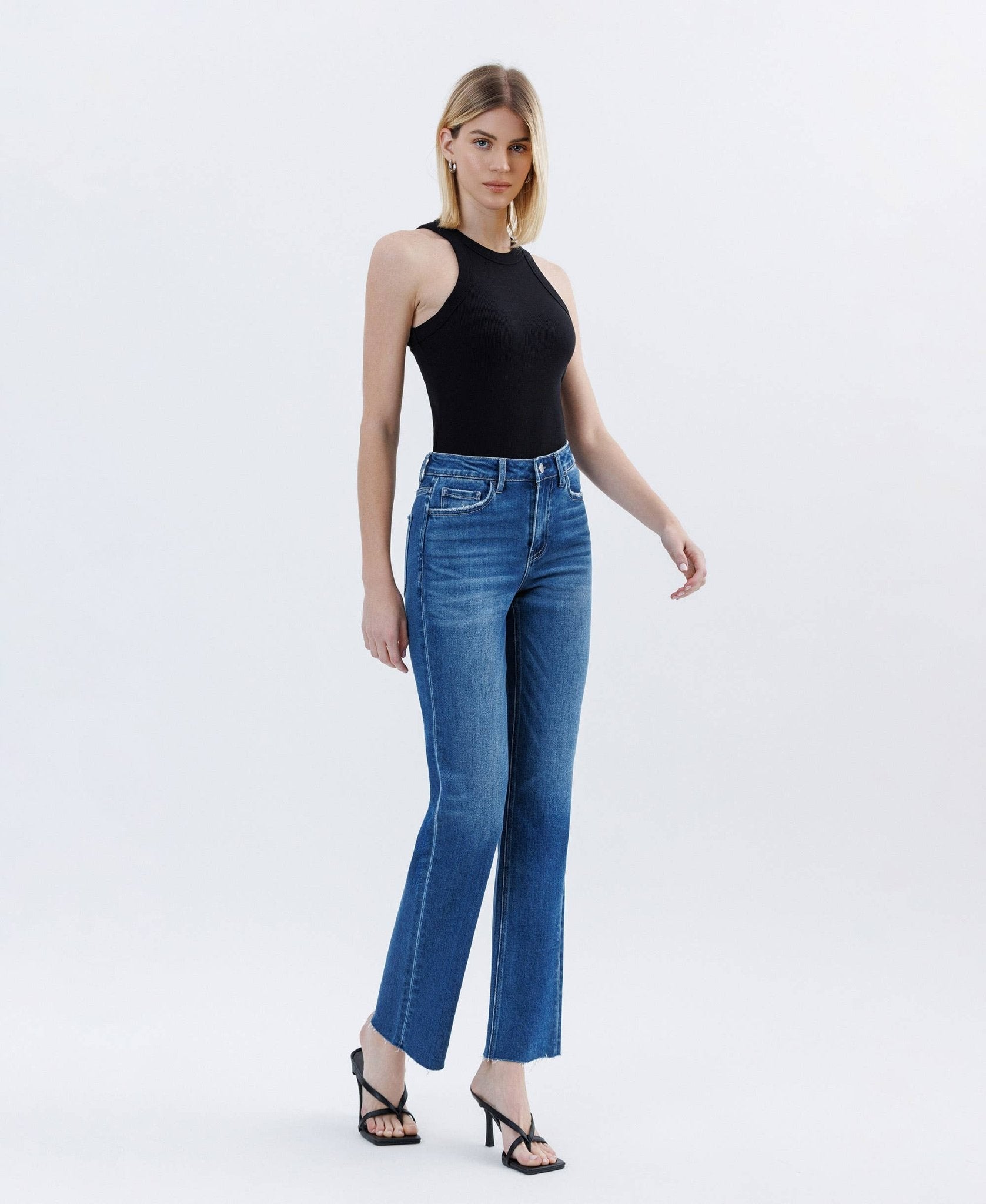 High Rise Clean Cut Raw Hem Straight Jeans - Purpose + Passion Boutique