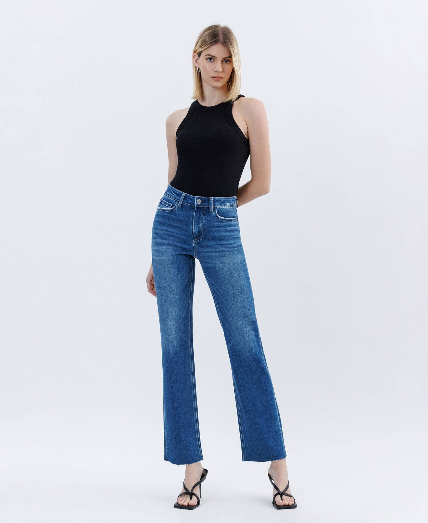 High Rise Clean Cut Raw Hem Straight Jeans - Purpose + Passion Boutique
