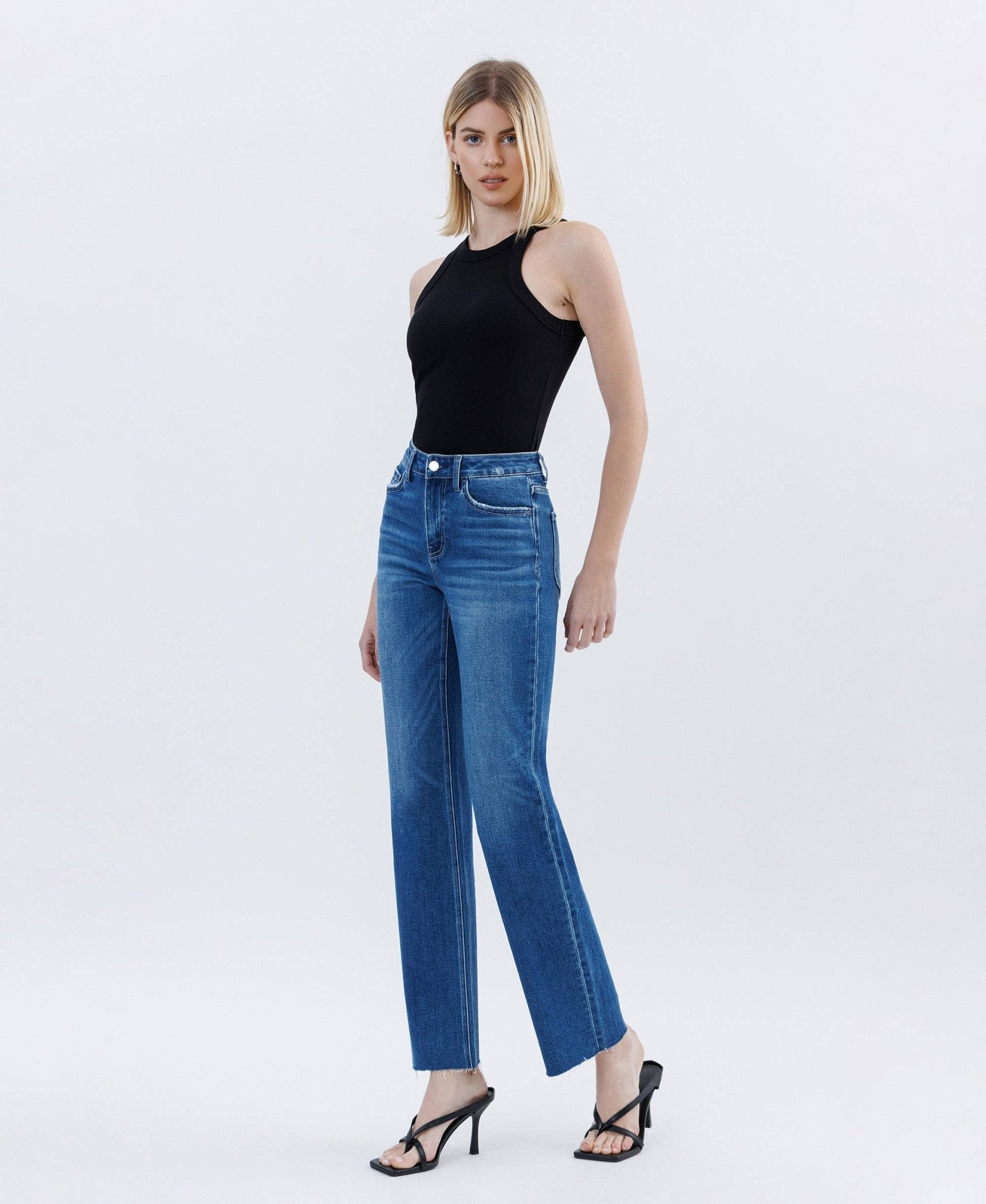 High Rise Clean Cut Raw Hem Straight Jeans - Purpose + Passion Boutique