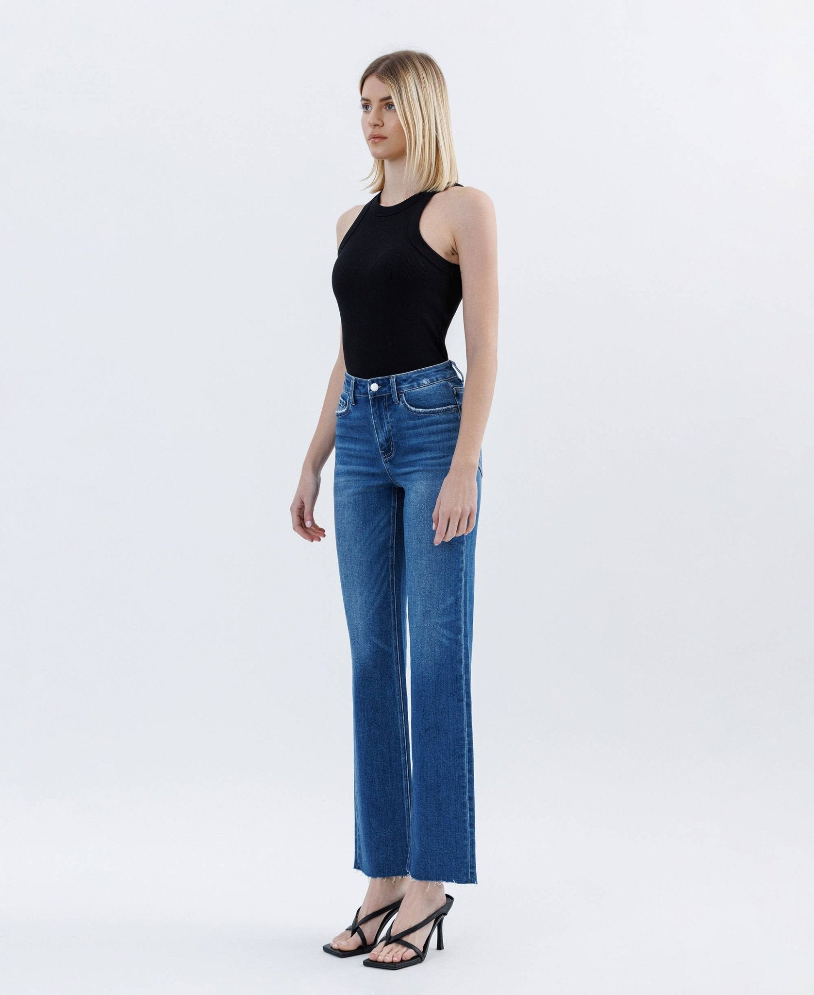 High Rise Clean Cut Raw Hem Straight Jeans - Purpose + Passion Boutique