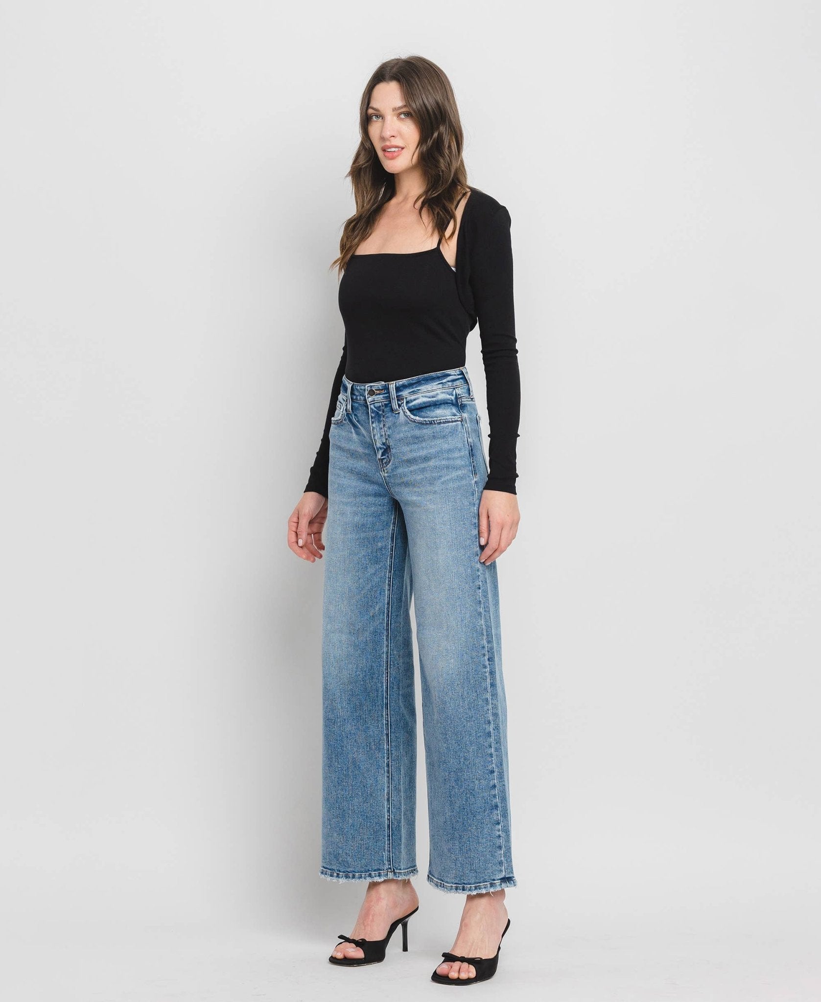 High Rise Medium Wash Full Length Wide Leg Jeans - Purpose + Passion Boutique
