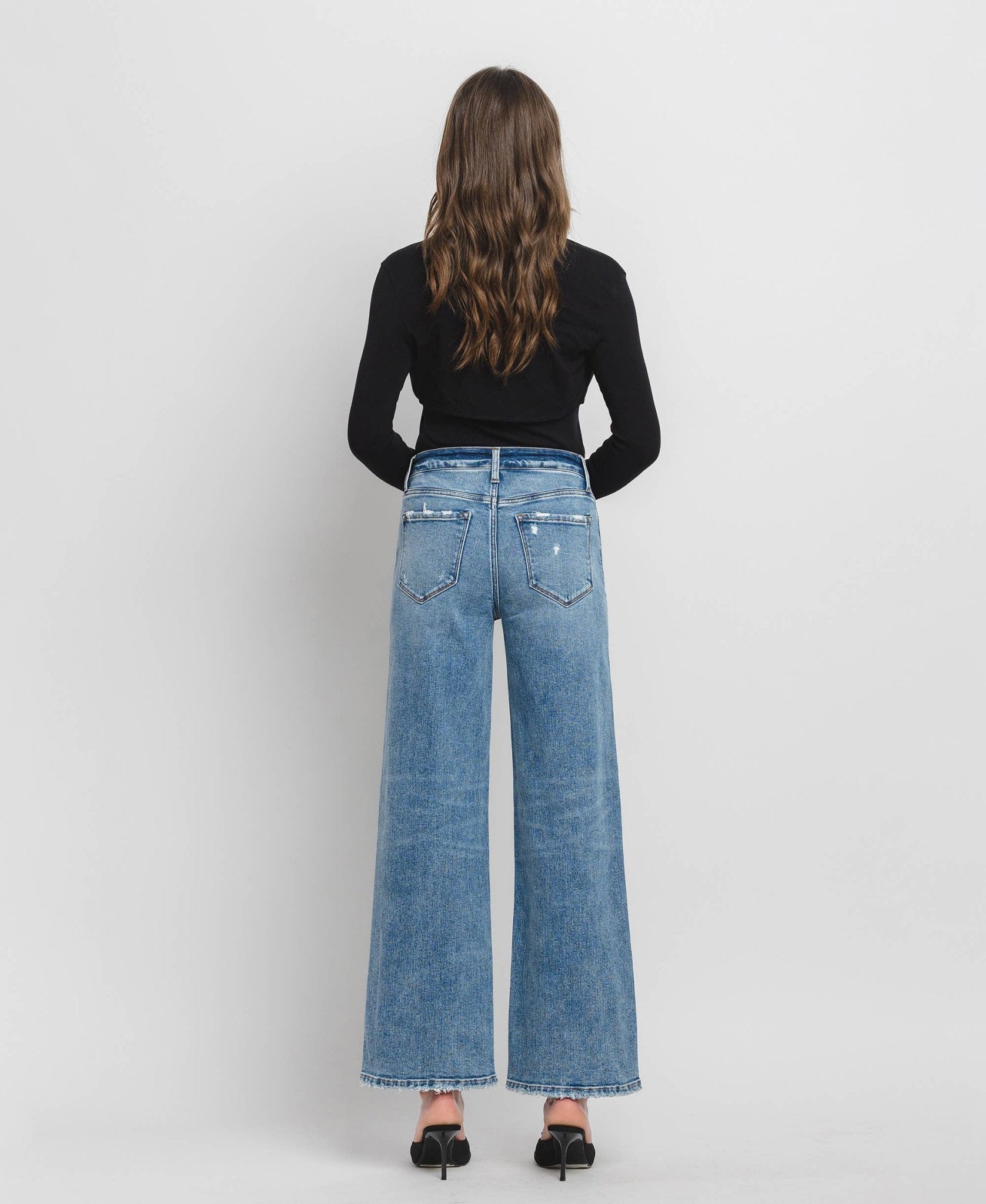 High Rise Medium Wash Full Length Wide Leg Jeans - Purpose + Passion Boutique