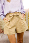 High - Rise Waist Tie & Pin - Tuck Detail Shorts - Purpose + Passion Boutique