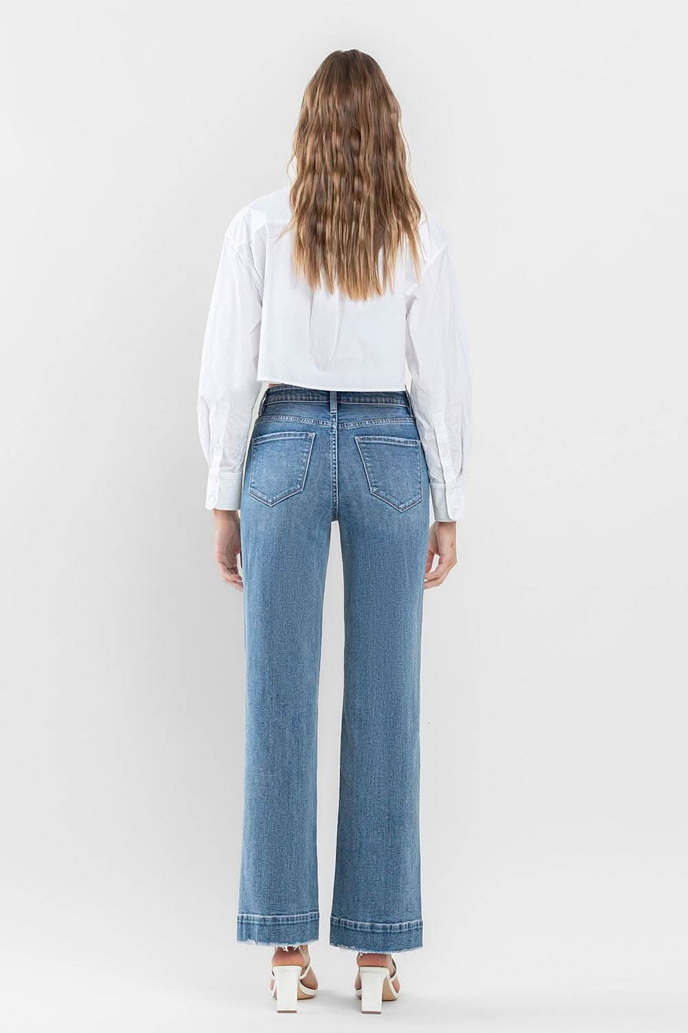 High Rise Wide Leg Jeans with Trouser Hem Detail - Purpose + Passion Boutique