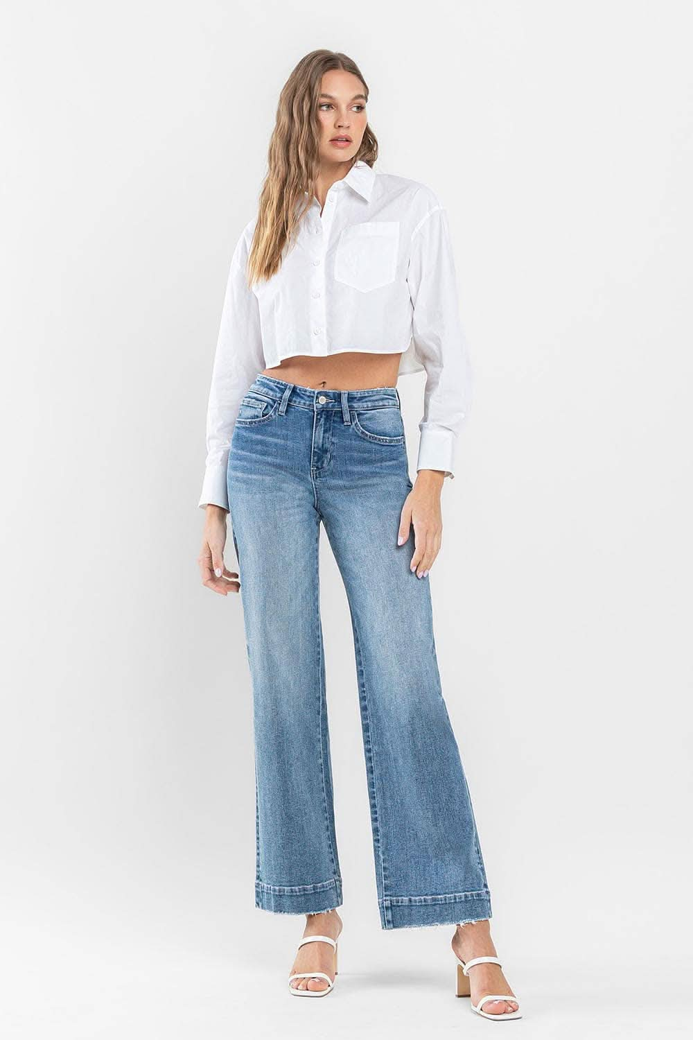 High Rise Wide Leg Jeans with Trouser Hem Detail - Purpose + Passion Boutique