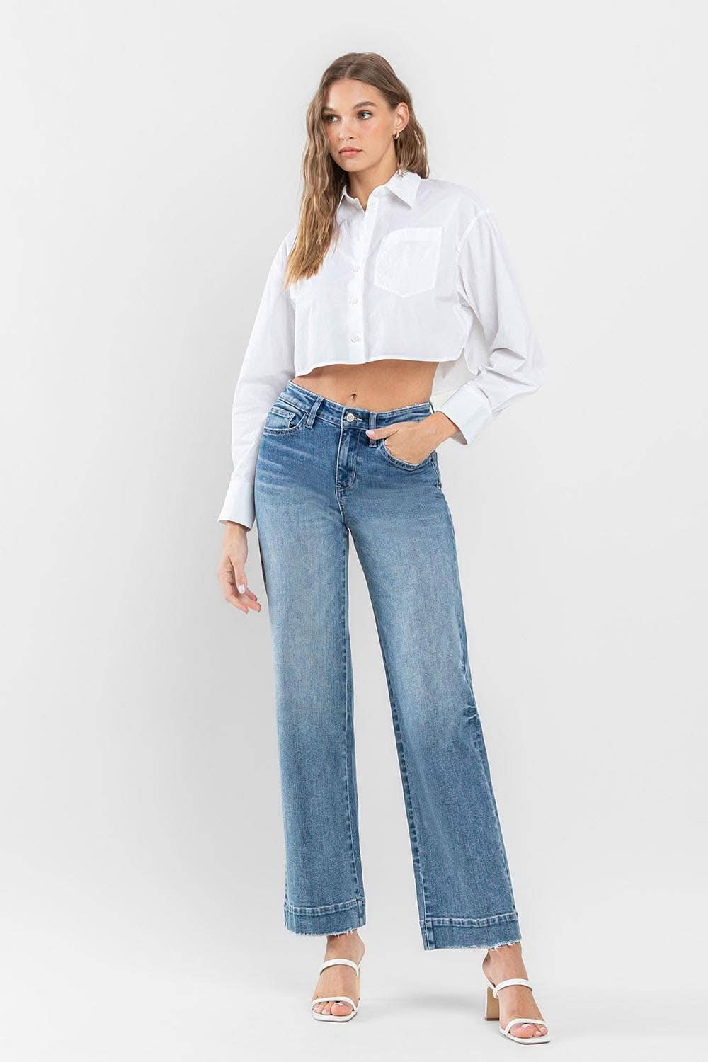 High Rise Wide Leg Jeans with Trouser Hem Detail - Purpose + Passion Boutique