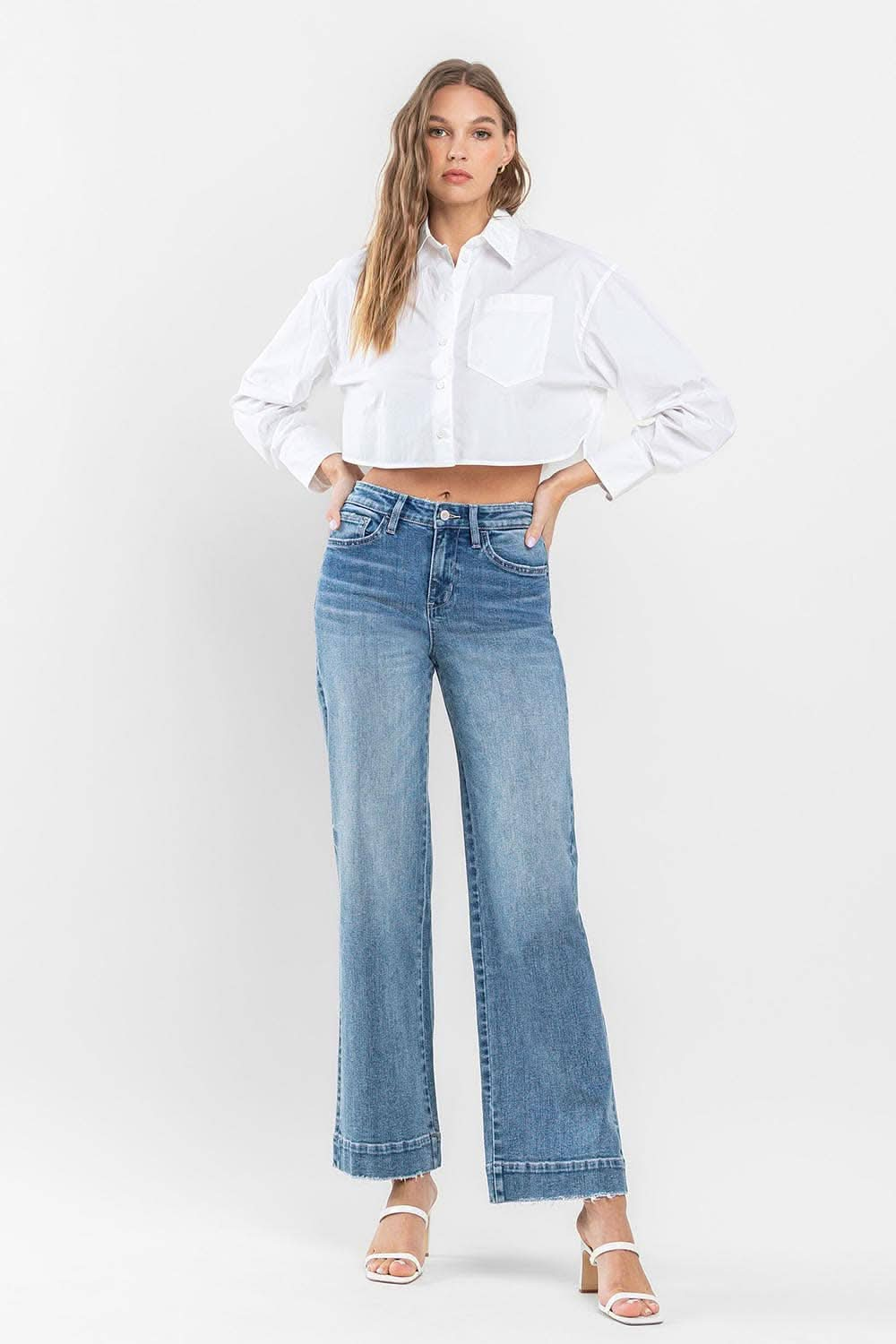 High Rise Wide Leg Jeans with Trouser Hem Detail - Purpose + Passion Boutique