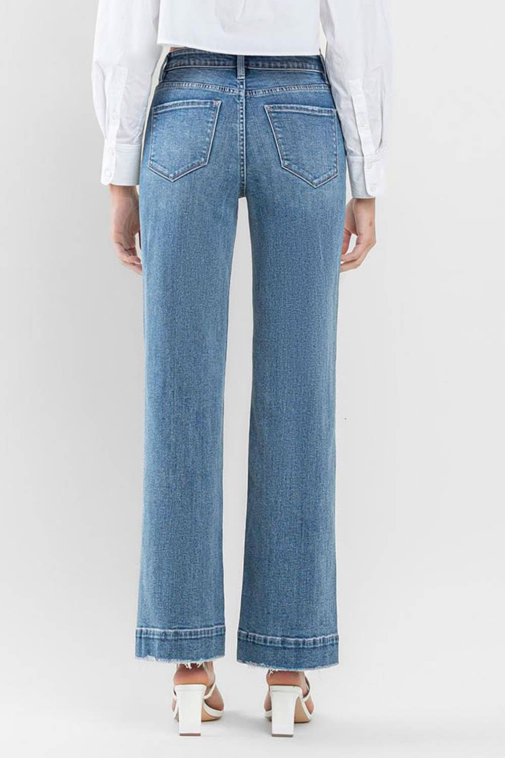 High Rise Wide Leg Jeans with Trouser Hem Detail - Purpose + Passion Boutique