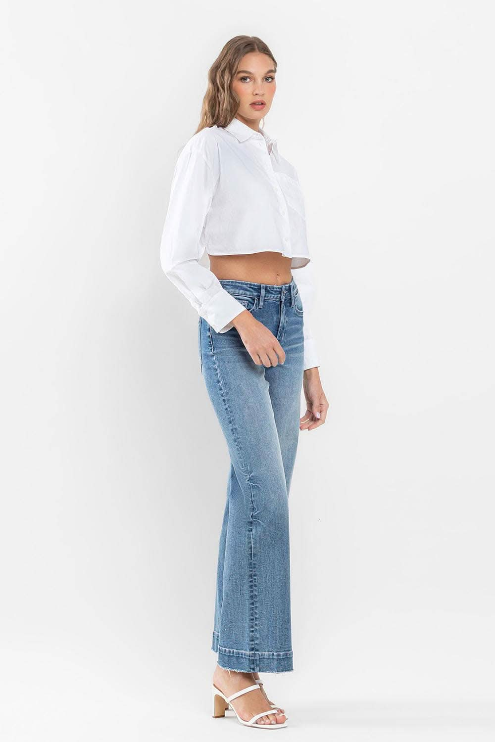 High Rise Wide Leg Jeans with Trouser Hem Detail - Purpose + Passion Boutique