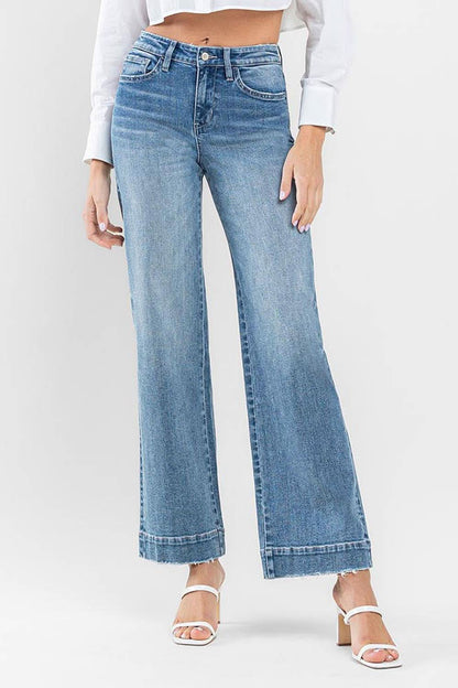 High Rise Wide Leg Jeans with Trouser Hem Detail - Purpose + Passion Boutique