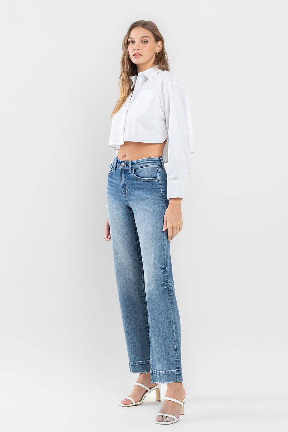 High Rise Wide Leg Jeans with Trouser Hem Detail - Purpose + Passion Boutique