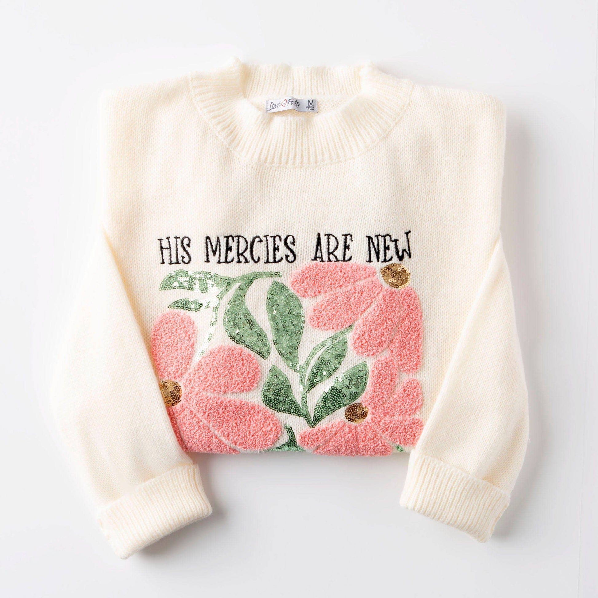 His Mercies Are New Embellished Sweater - Purpose + Passion Boutique