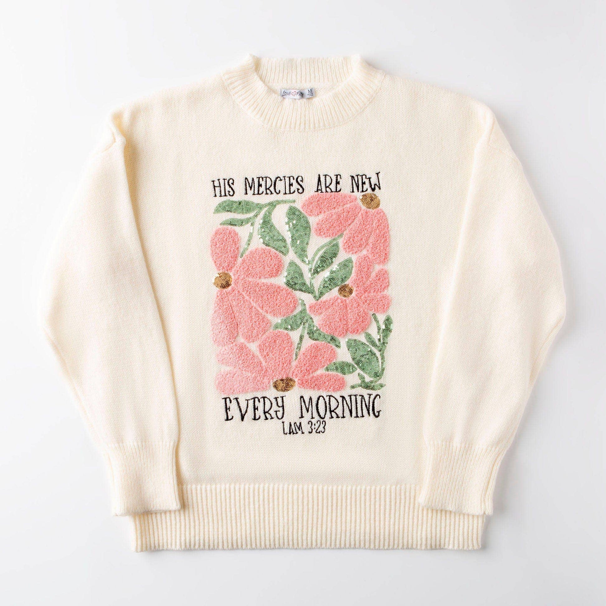 His Mercies Are New Embellished Sweater - Purpose + Passion Boutique