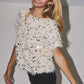 Holiday Sequin Ivory & Gold Furry Short Sleeve Top - Purpose + Passion Boutique