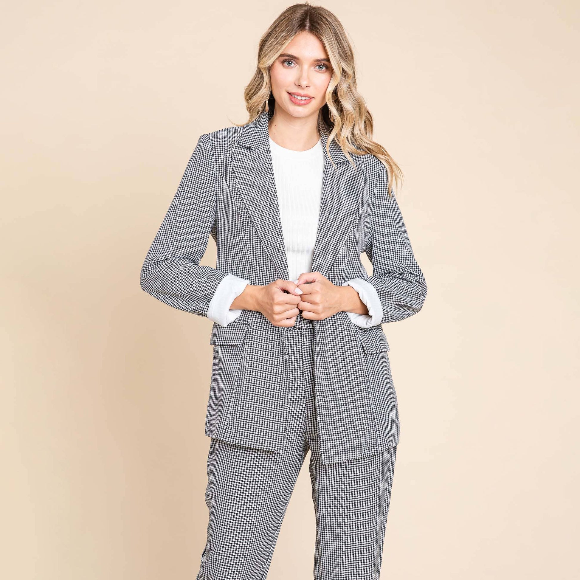 Houndstooth Blazer and High Waisted Pants Set - Purpose + Passion Boutique