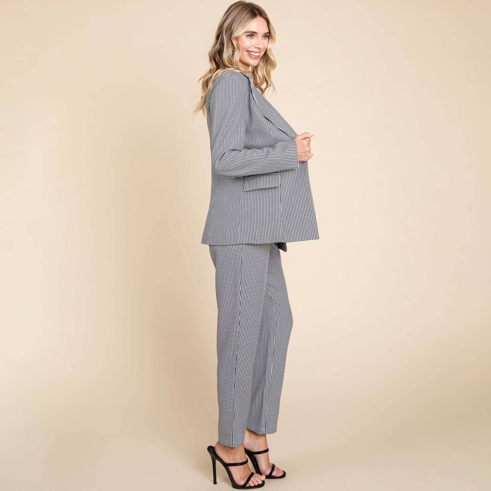 Houndstooth Blazer and High Waisted Pants Set - Purpose + Passion Boutique