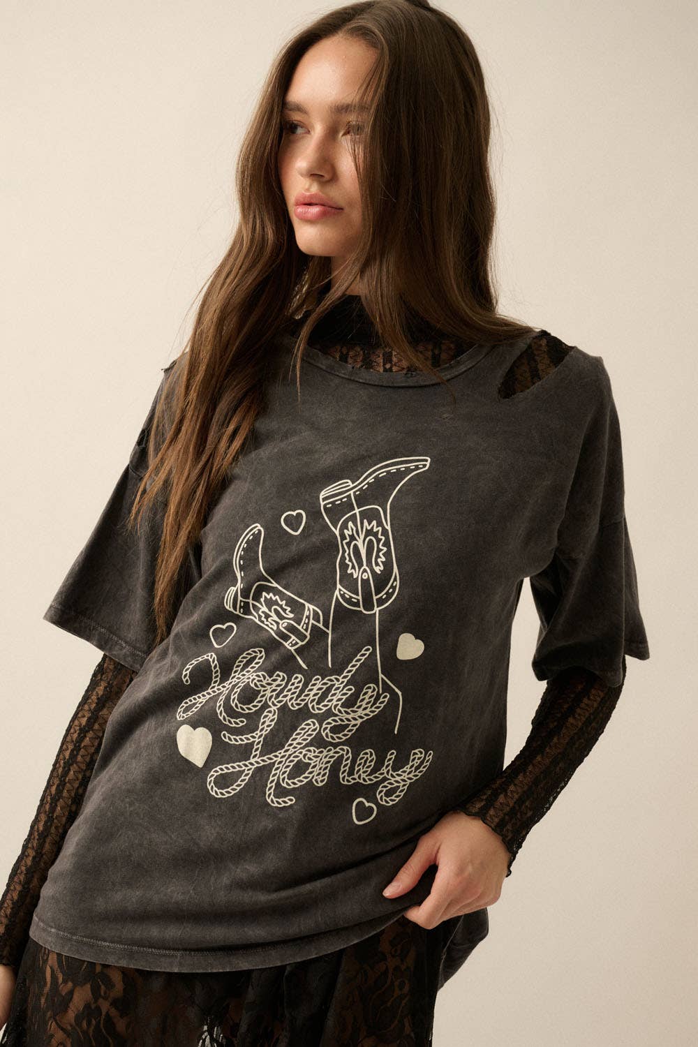 Howdy Honey Charcoal Slashed Graphic Tee - Purpose + Passion Boutique