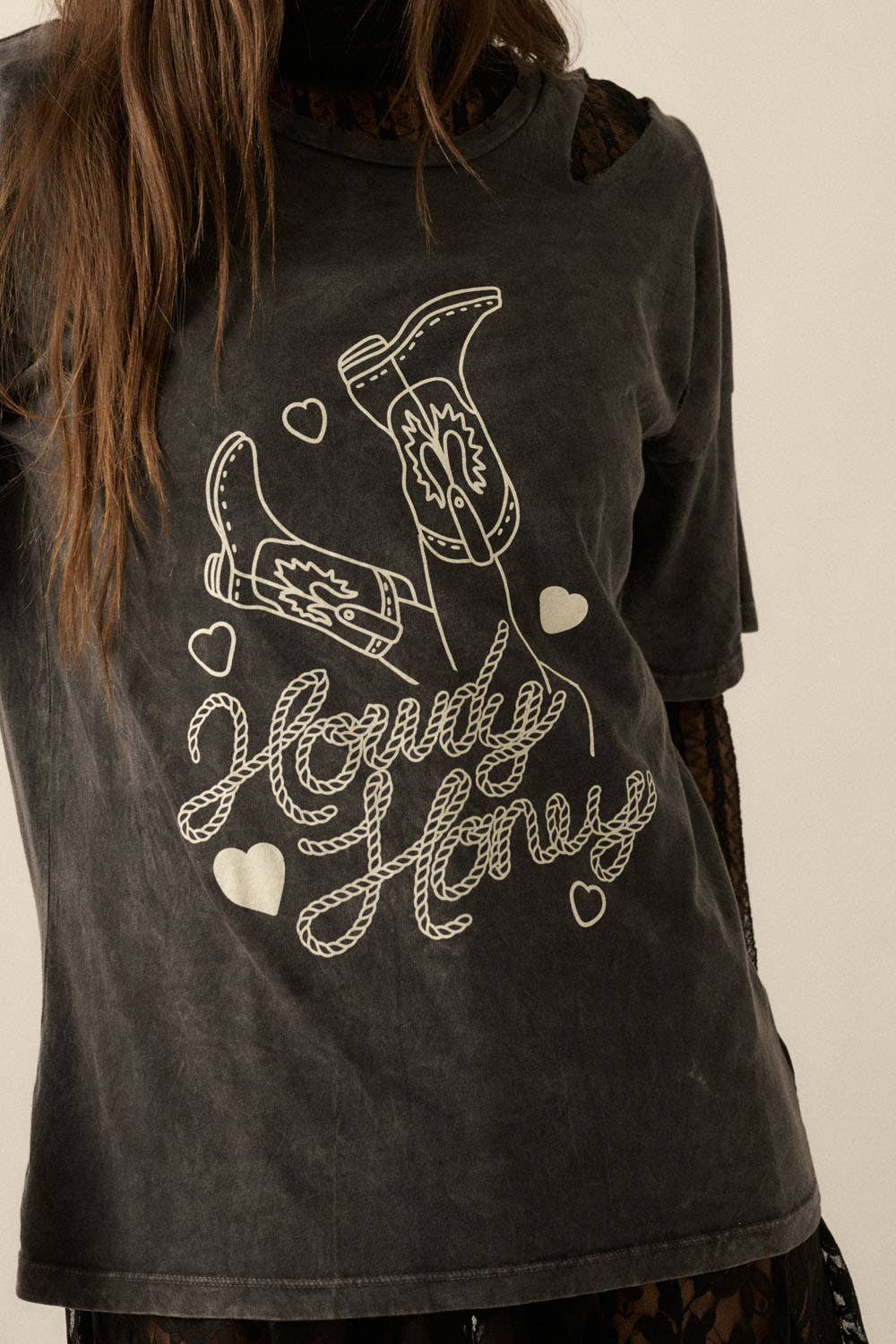 Howdy Honey Charcoal Slashed Graphic Tee - Purpose + Passion Boutique