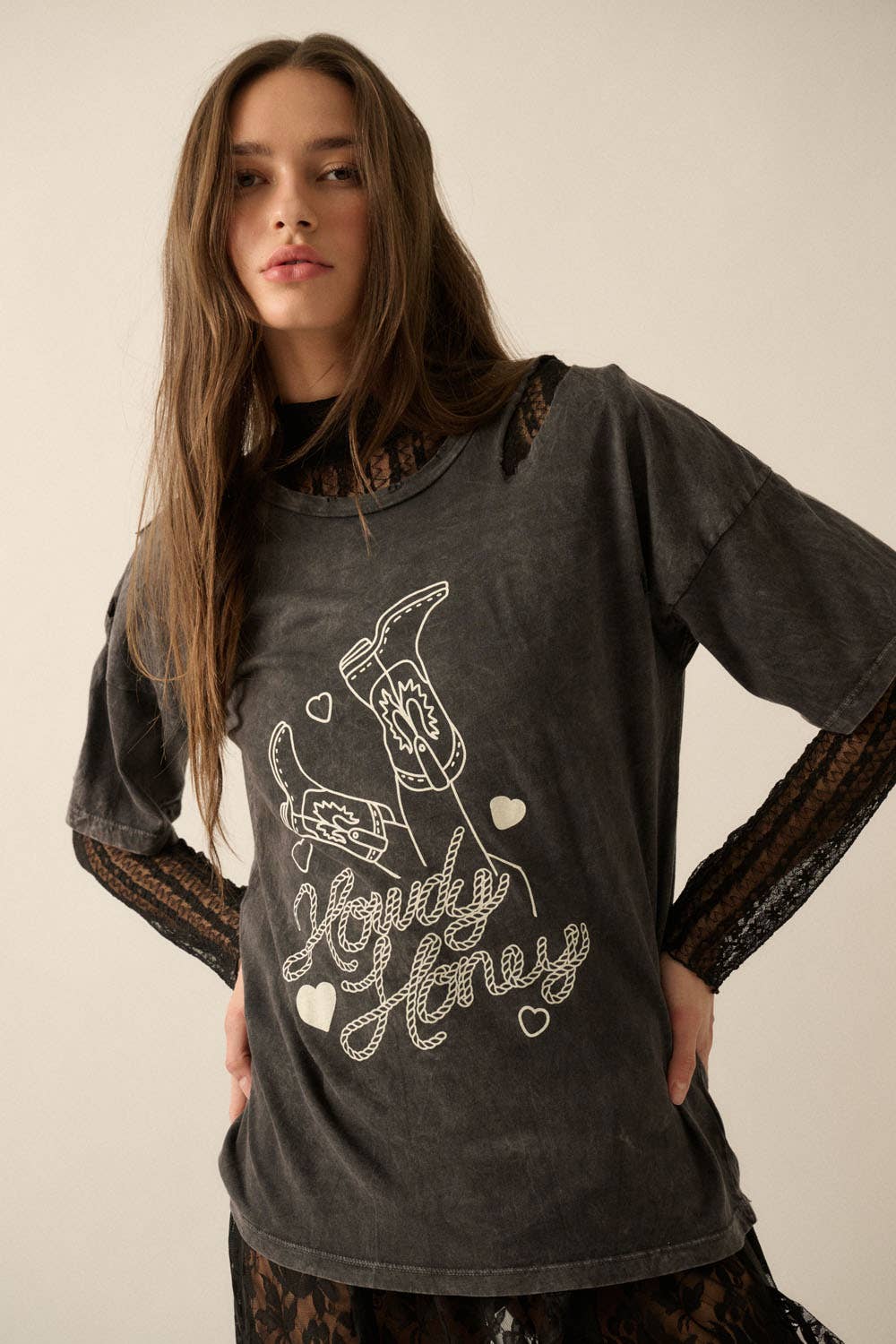 Howdy Honey Charcoal Slashed Graphic Tee - Purpose + Passion Boutique