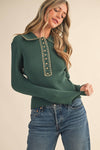 Hunter Green Collared Ribbed Sweater - Purpose + Passion Boutique