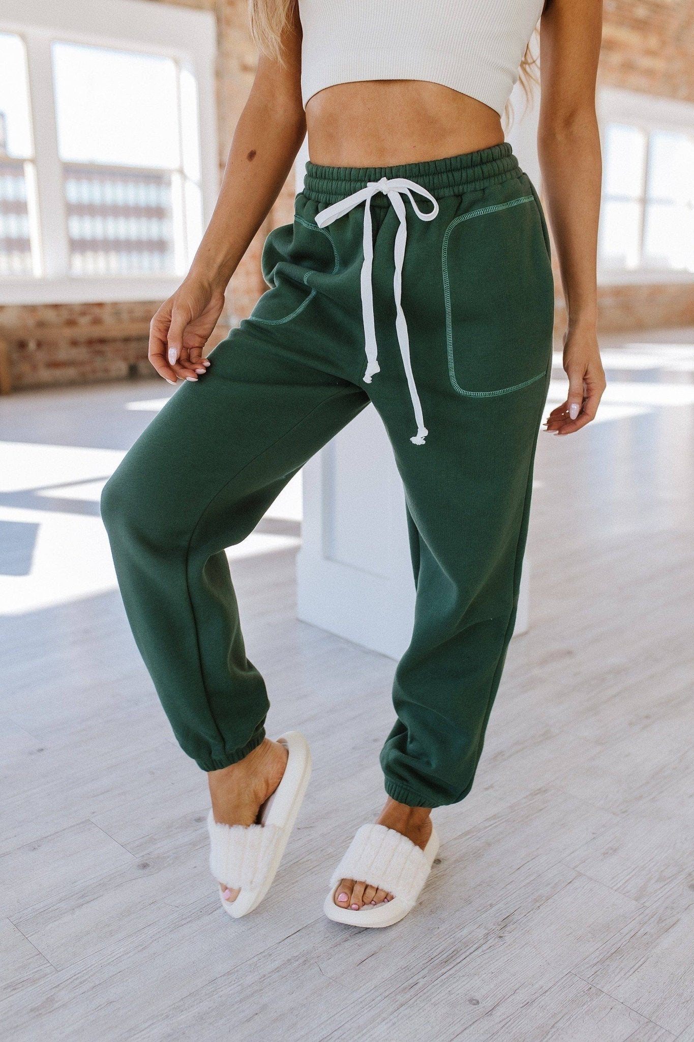 Hunter Green Drawstring Joggers - Purpose + Passion Boutique