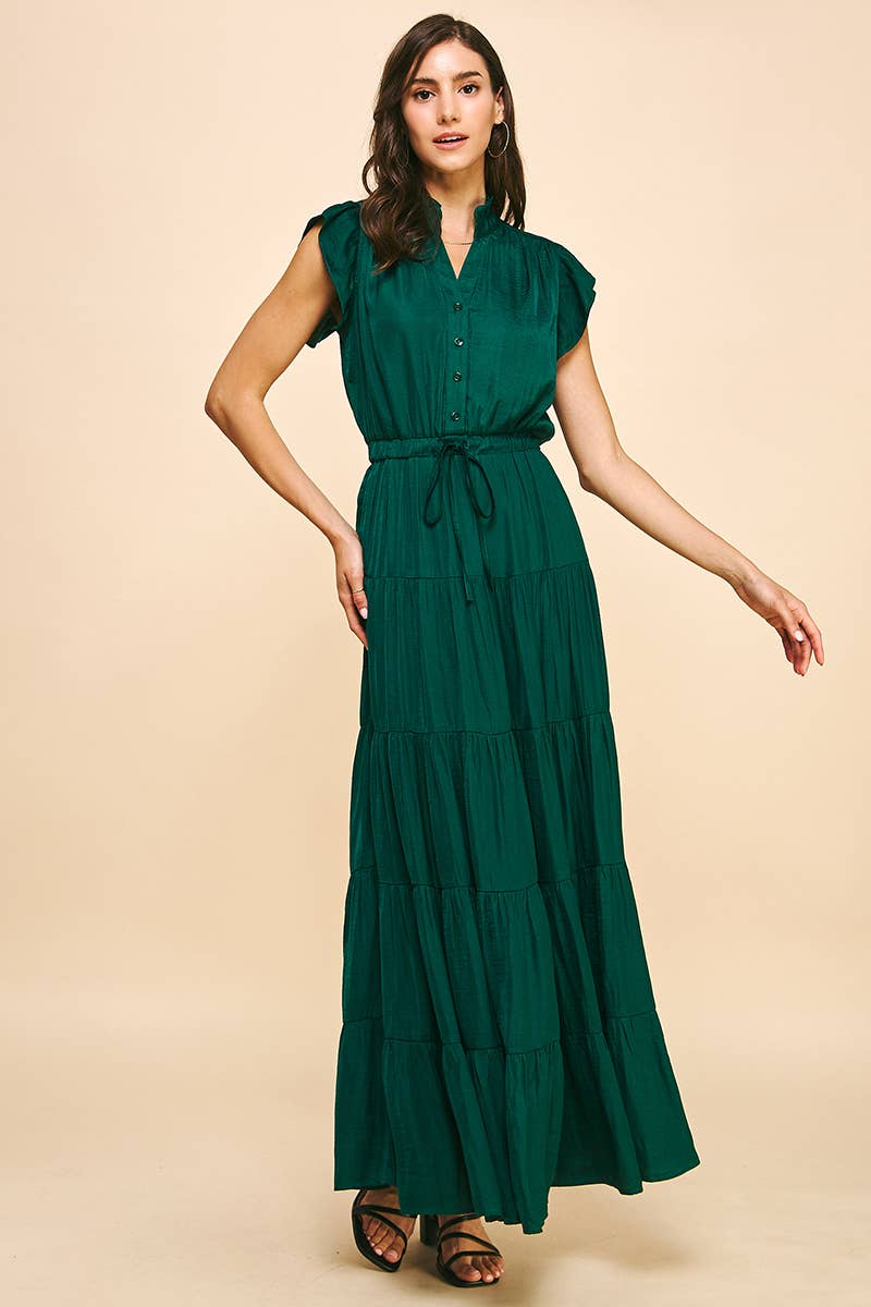 Hunter Green Satin Tiered Maxi Dress - Purpose + Passion Boutique