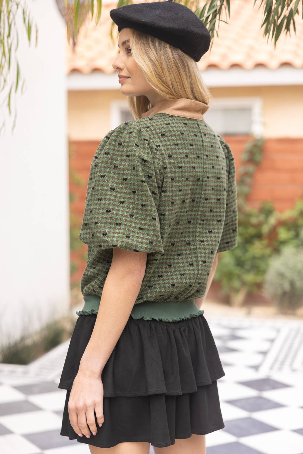 Hunter Green Snap Buttoned Contrast Placket Bow Flannel Top - Purpose + Passion Boutique