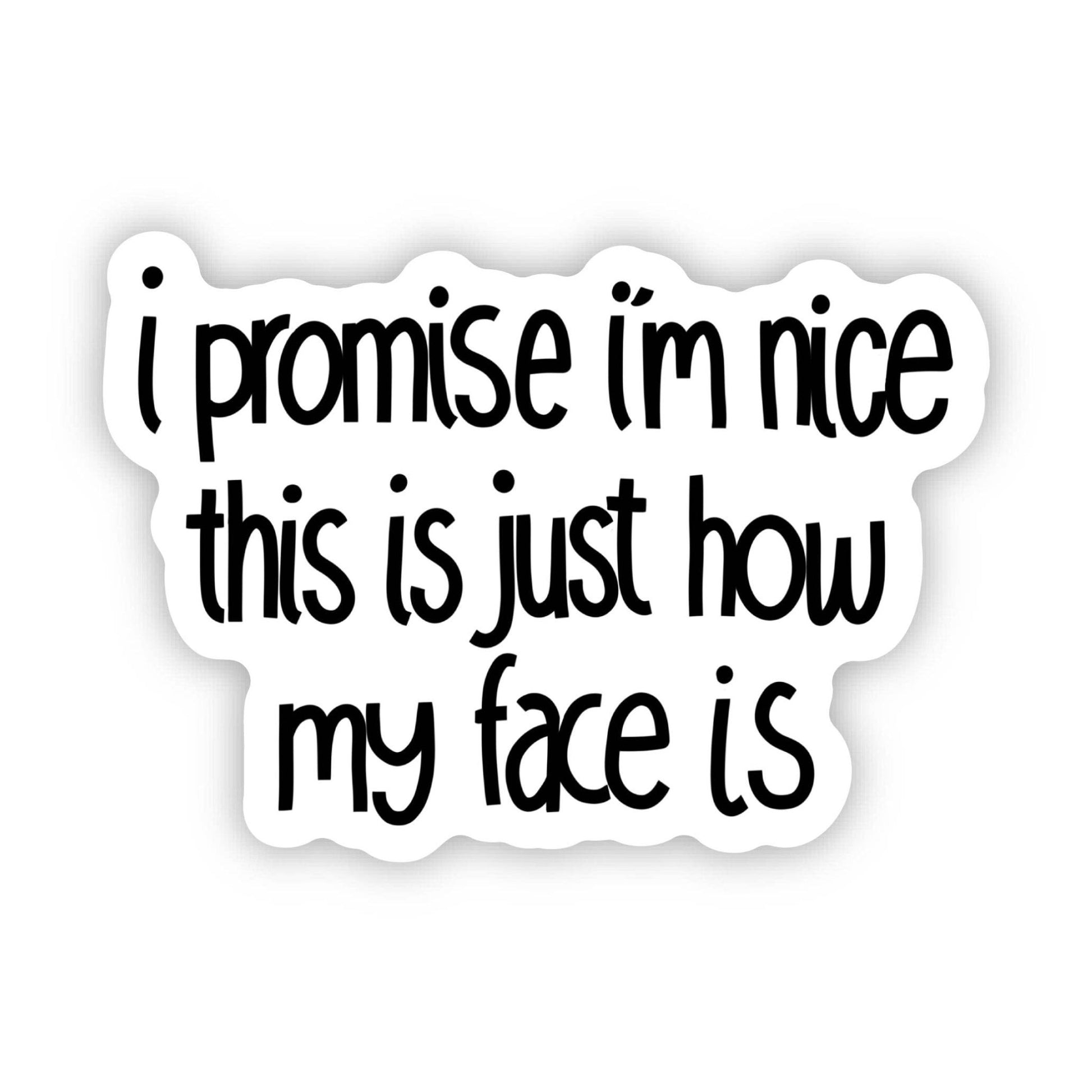 I Promise I'm Nice This Is Just How My Face Is Text Sticker - Purpose + Passion Boutique