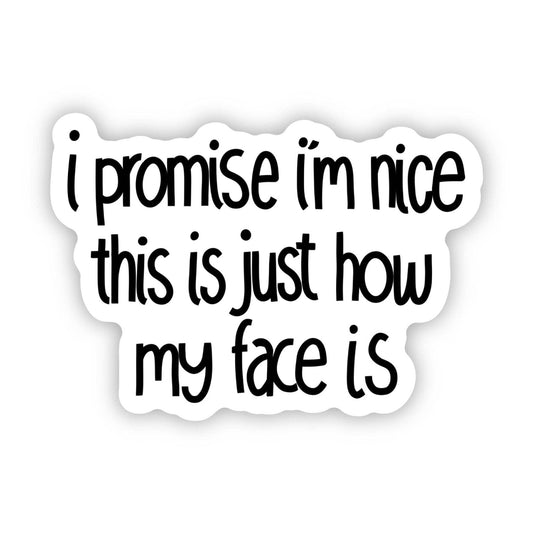I Promise I'm Nice This Is Just How My Face Is Text Sticker - Purpose + Passion Boutique
