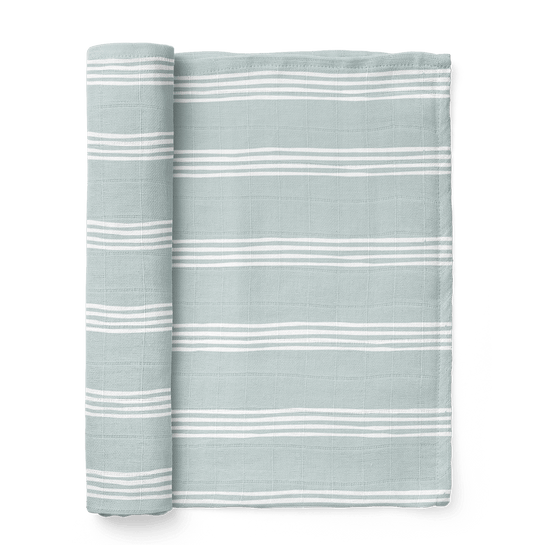 Ice Blue Stripe Muslin Swaddle Baby Blanket - Purpose + Passion Boutique