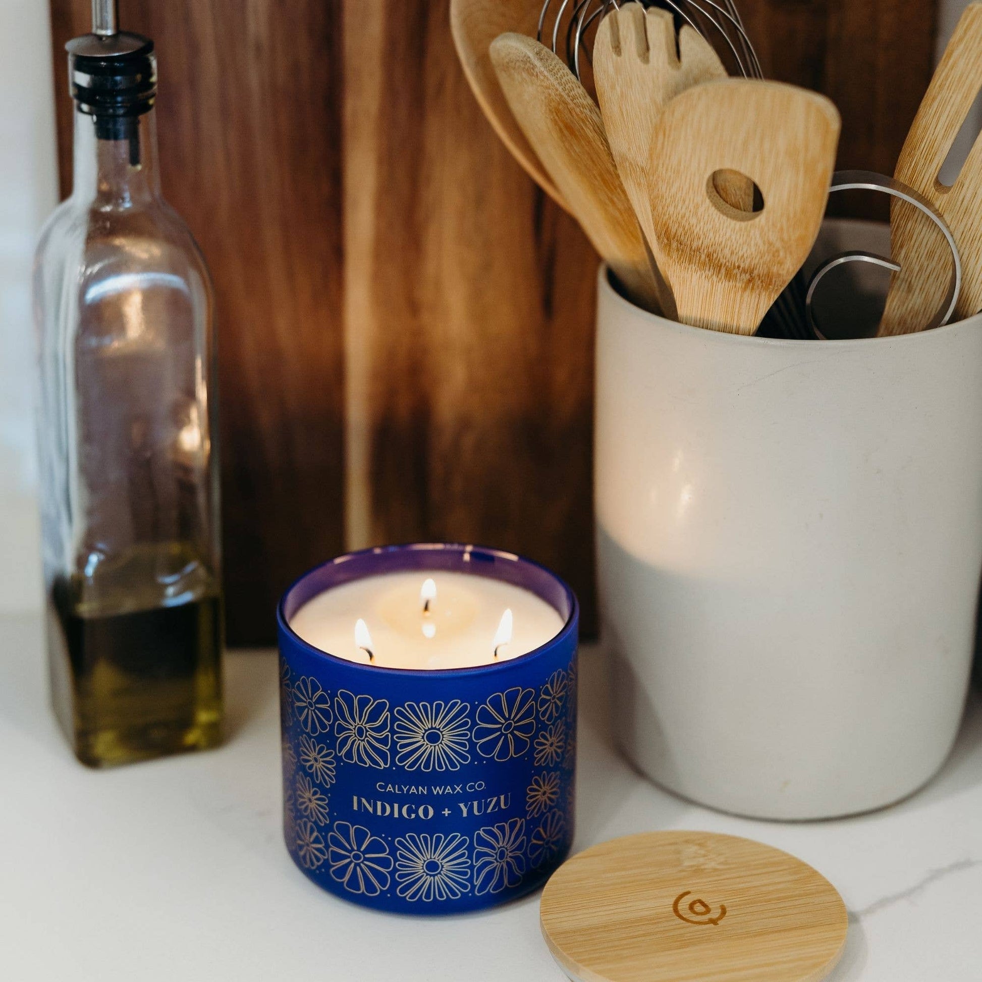 Indigo + Yuzu - 3 Wick Clear Glass Tumbler Soy Candle - Purpose + Passion Boutique