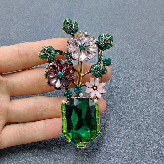 Inlaid Glass & Rhinestone Flower Shape Vintage Brooch - Purpose + Passion Boutique