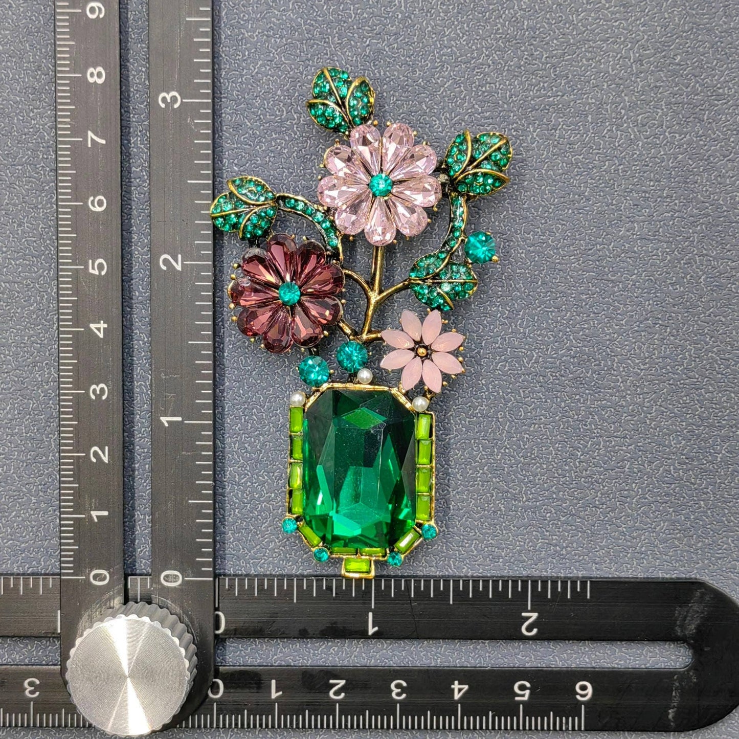 Inlaid Glass & Rhinestone Flower Shape Vintage Brooch - Purpose + Passion Boutique