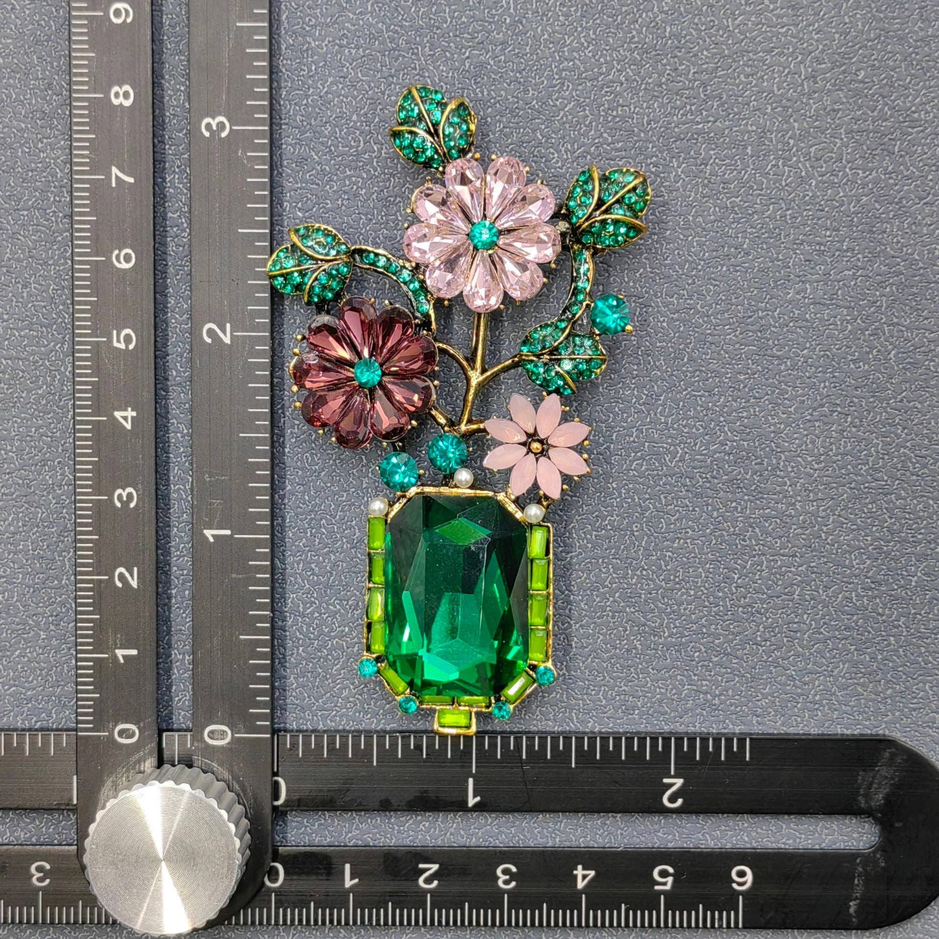 Inlaid Glass & Rhinestone Flower Shape Vintage Brooch - Purpose + Passion Boutique