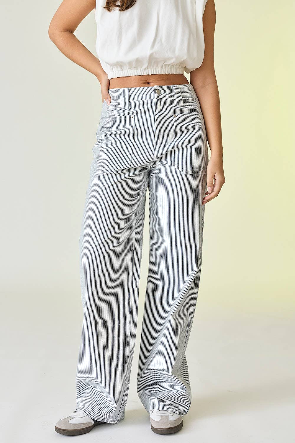 Ivory & Blue Kylie Pinstripe Pants - Purpose + Passion Boutique