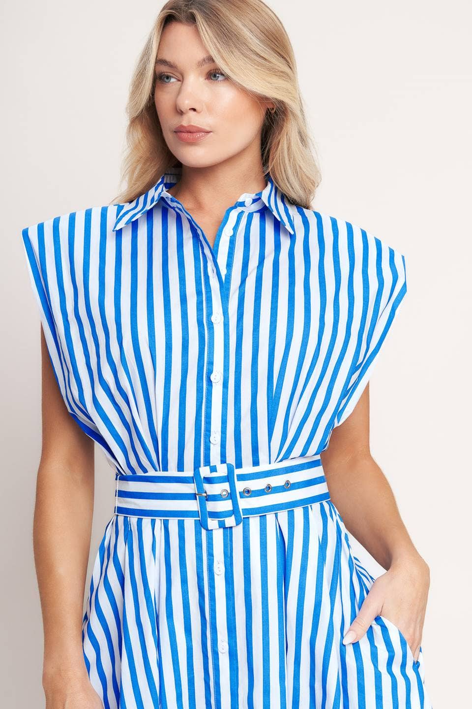 Ivory / Blue Woven Striped Dress - Purpose + Passion Boutique