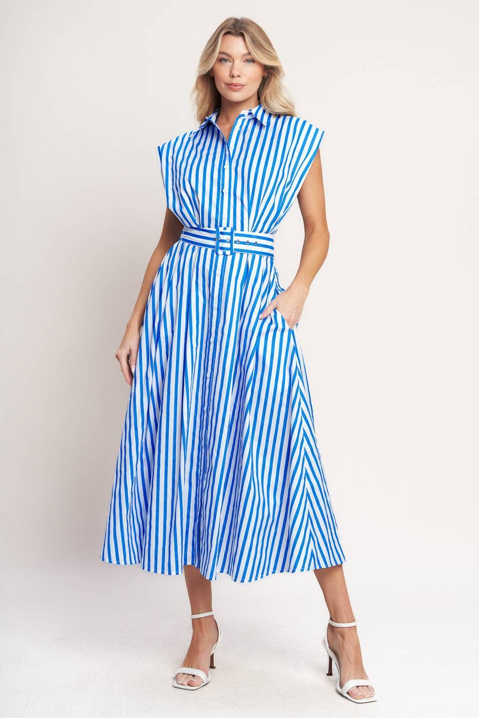 Ivory / Blue Woven Striped Dress - Purpose + Passion Boutique