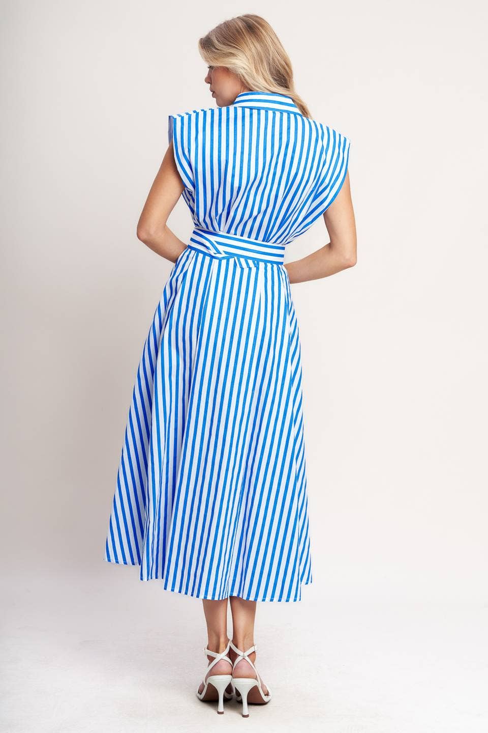 Ivory / Blue Woven Striped Dress - Purpose + Passion Boutique
