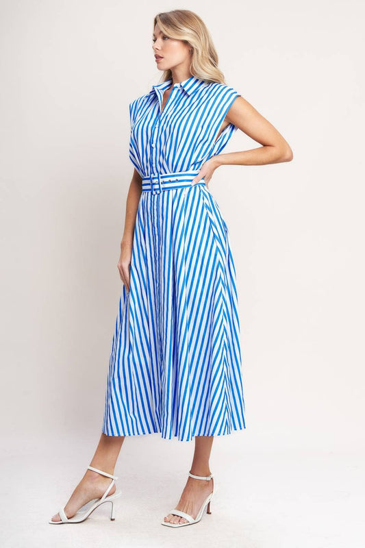 Ivory / Blue Woven Striped Dress - Purpose + Passion Boutique