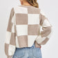 Ivory Brown Soft Cozy Checker Knit Sweater - Purpose + Passion Boutique