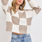 Ivory Brown Soft Cozy Checker Knit Sweater - Purpose + Passion Boutique