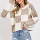 Ivory Brown Soft Cozy Checker Knit Sweater - Purpose + Passion Boutique