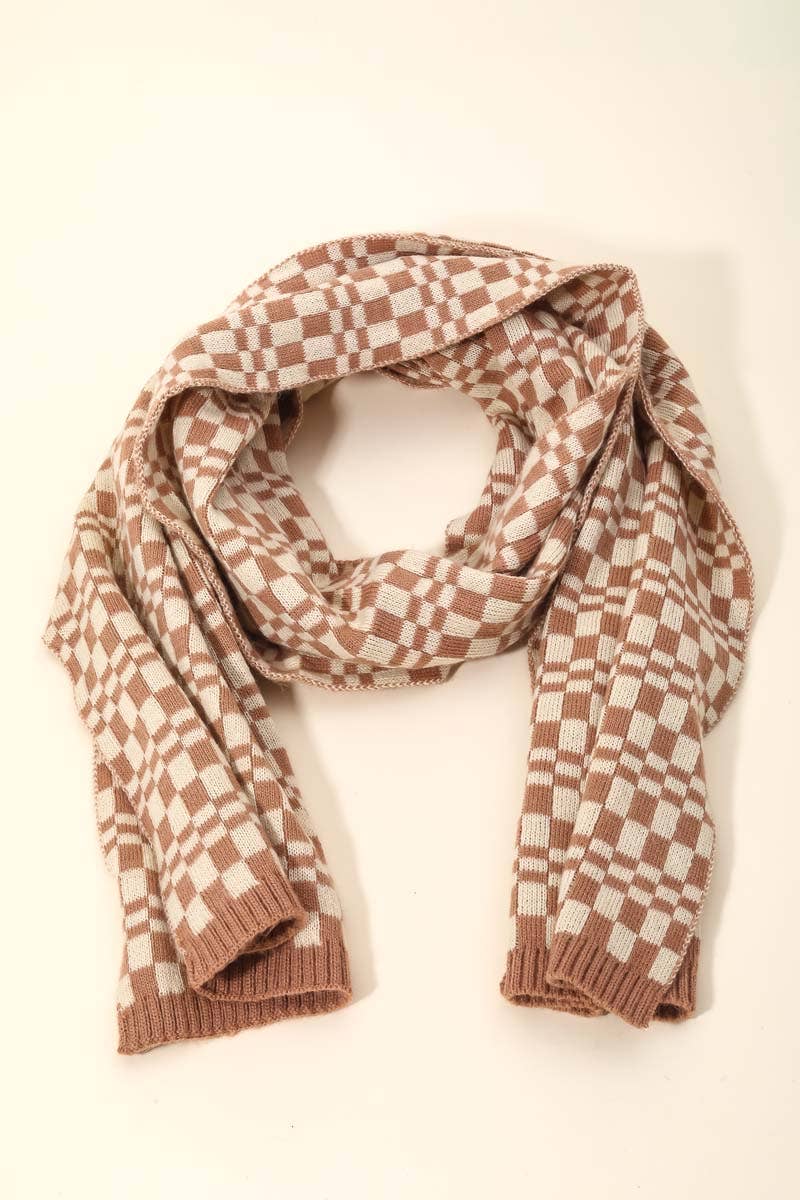 Ivory Checkered Pattern Oblong Scarf - Purpose + Passion Boutique