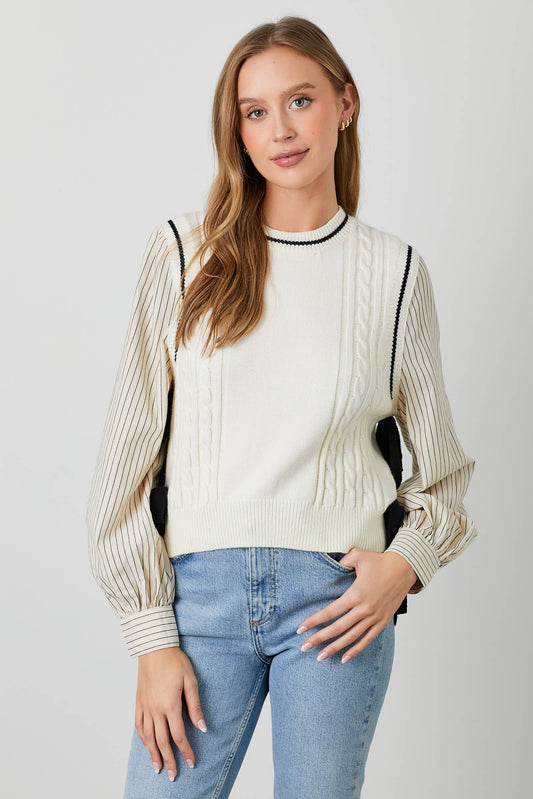 Ivory Contrast Stripe Side Tie Vest - Purpose + Passion Boutique