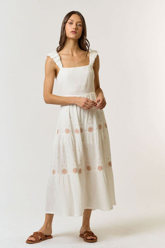 Ivory Cotton Gauze Embroidered Back Cutout Maxi Dress - Purpose + Passion Boutique
