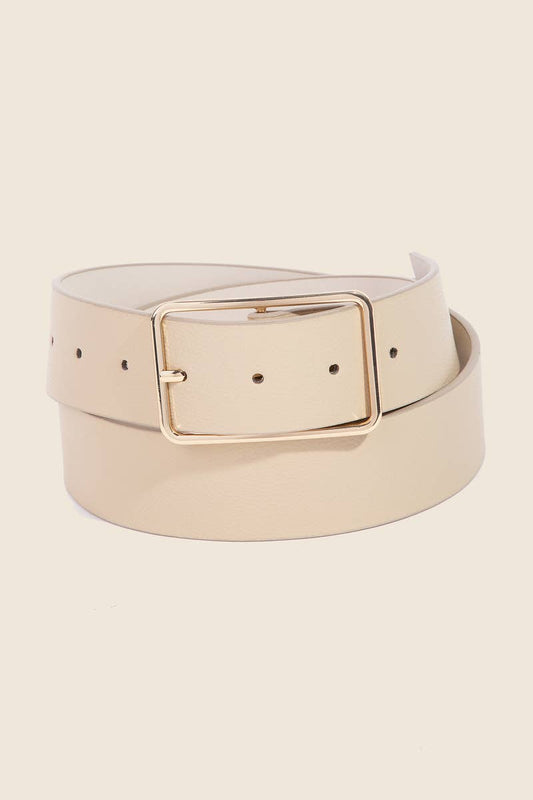 Ivory Faux Leather Rectangle Cutout Buckle Belt - Purpose + Passion Boutique