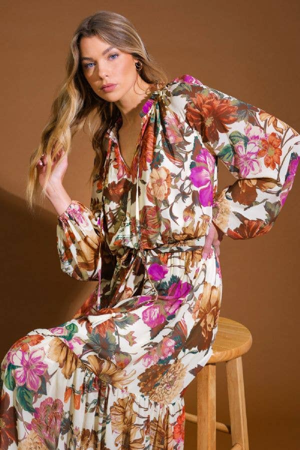 Ivory Floral Woven Maxi Dress - Purpose + Passion Boutique