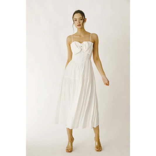 Ivory Monochromatic Bow Ruffle Midi Dress - Purpose + Passion Boutique