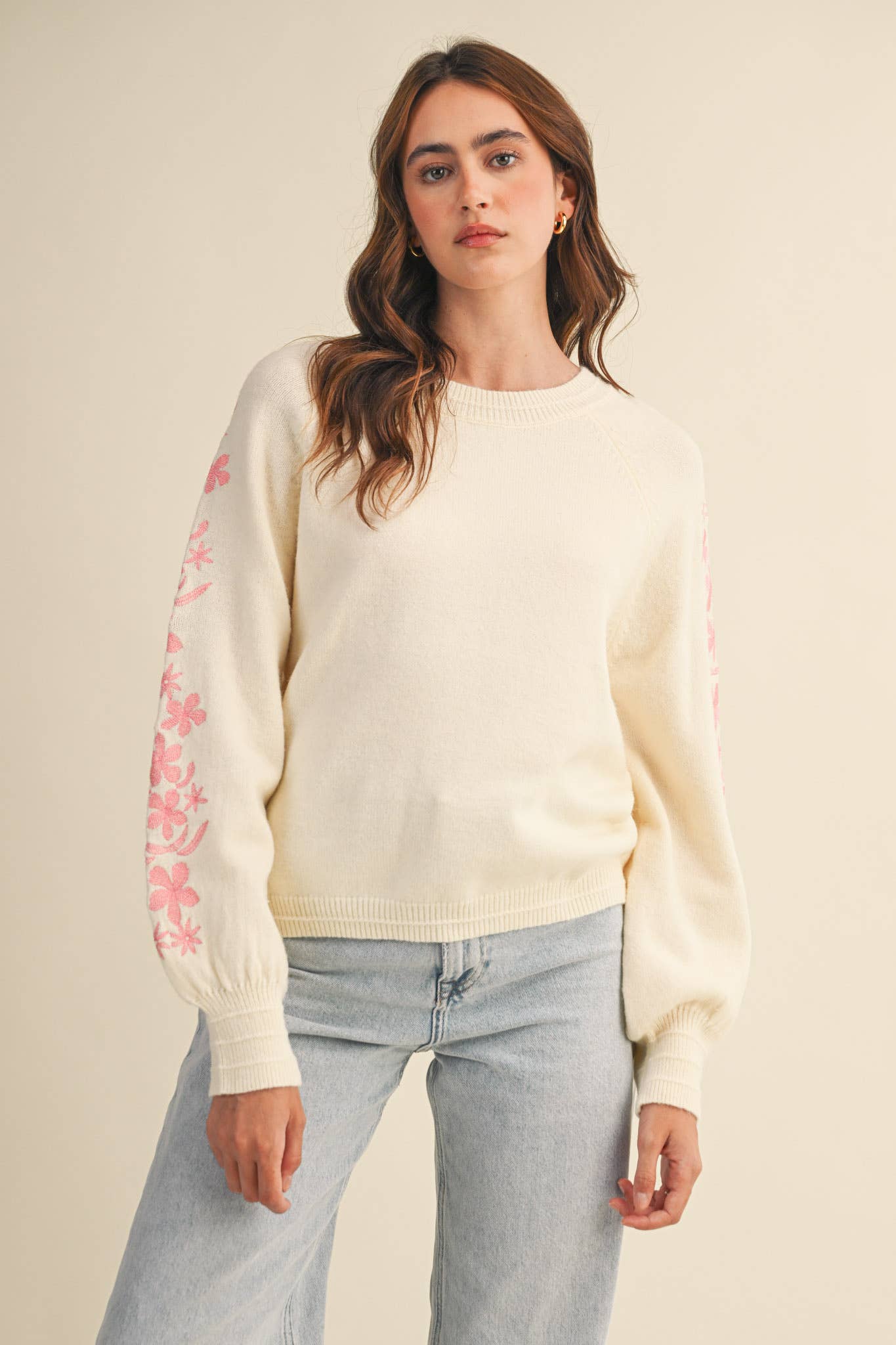 Ivory Pink Floral Pullover - Purpose + Passion Boutique