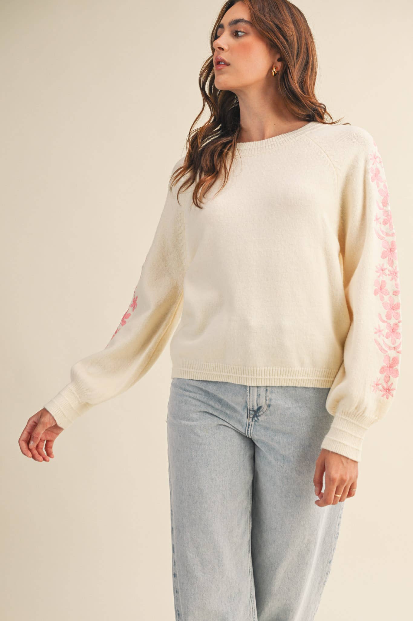 Ivory Pink Floral Pullover - Purpose + Passion Boutique